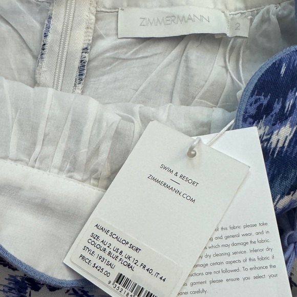 ZIMMERMANN Aliane Scallop Skirt in Blue Floral ✨NWT - Picture 7 of 9